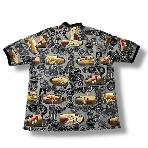 Vintage KALAHEO Popover Hawaiian Shirt Pin Up Girls USAF Planes Bombers Mens XL - Picture 6 of 11